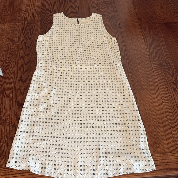 Nordstrom Collection SILK sleeveless dress shift midi dress white blk circles 10 - Picture 11 of 13